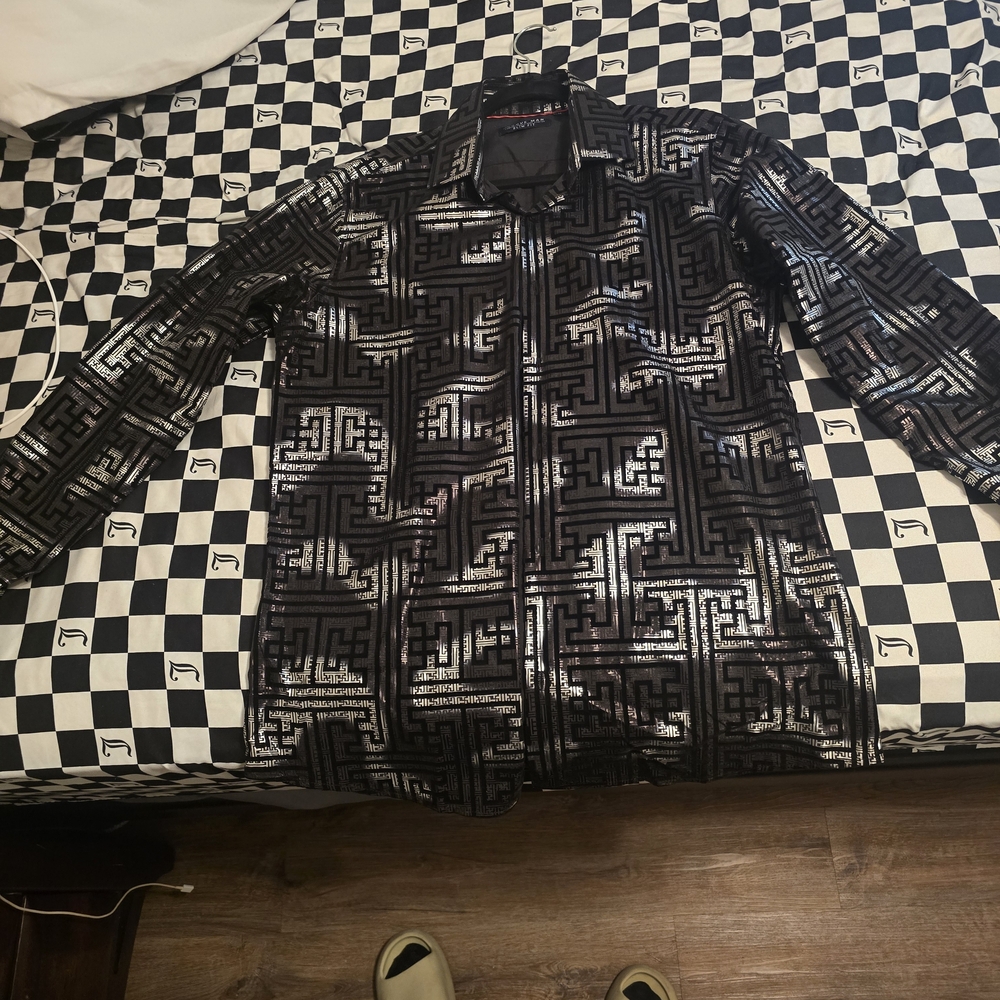 Men's Black and Silver Patterned Jacket